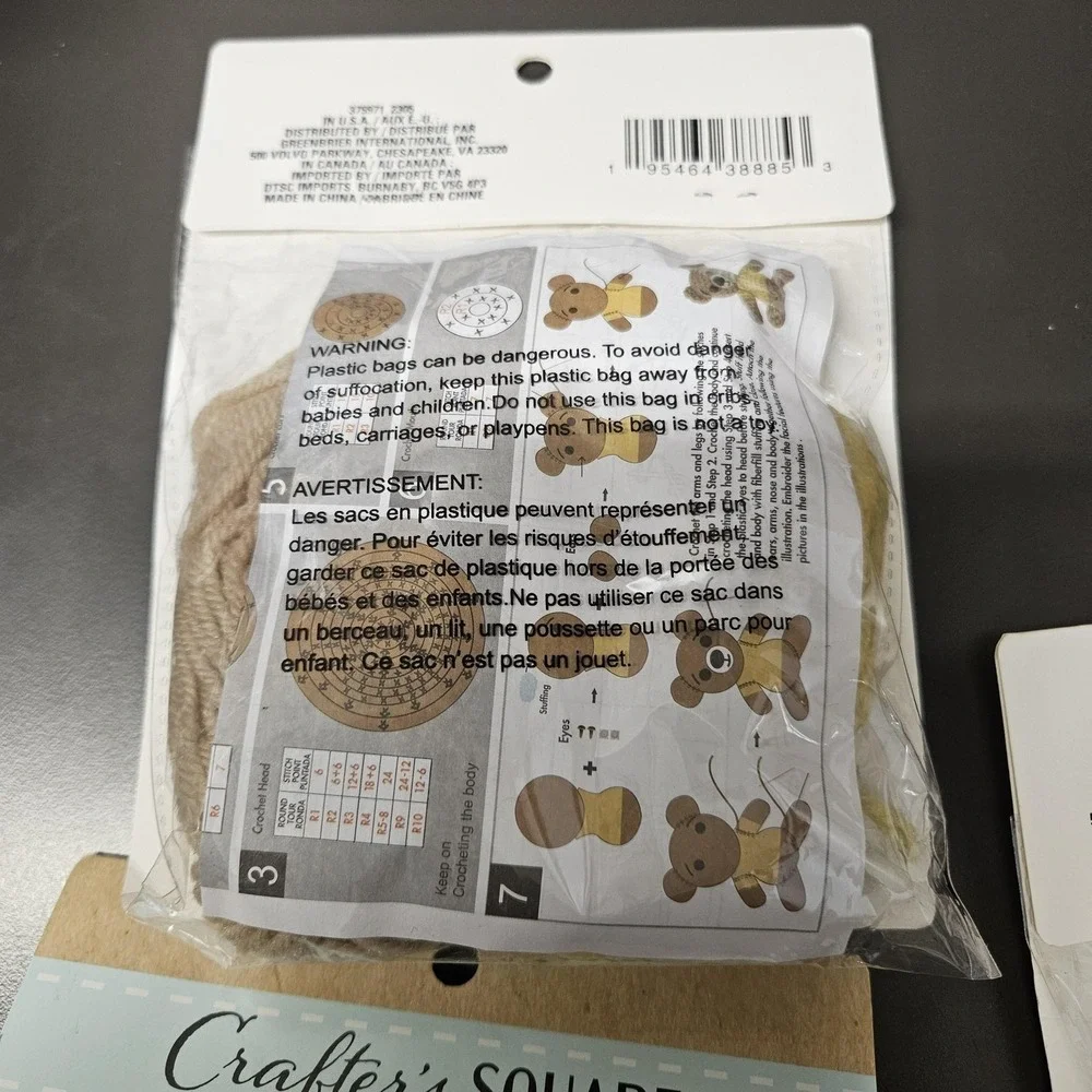 Crafter's Square Crochet Amigurumi Animal Kit Set Bear Bunny Dog Cactus DIY Craf